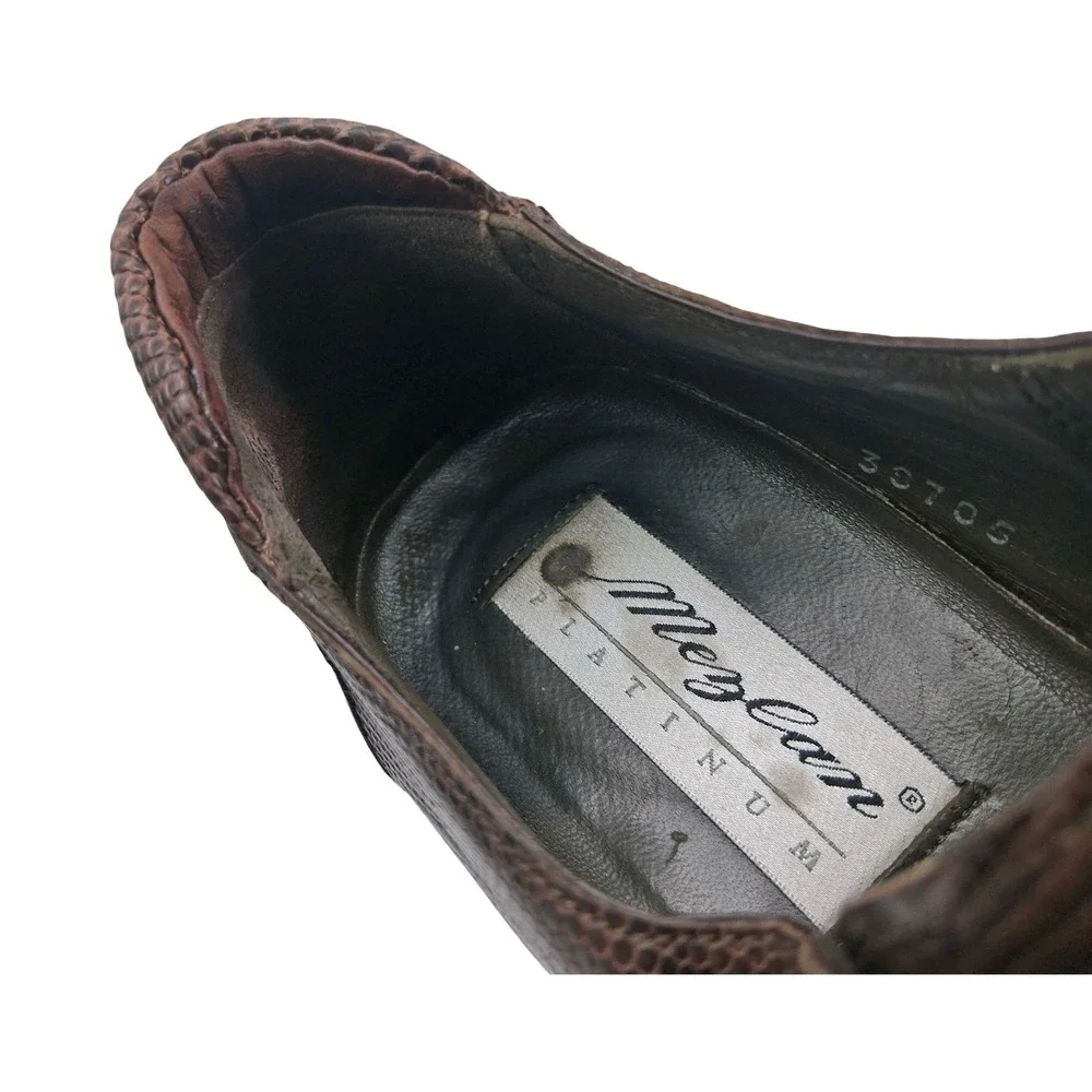 Mezlan Platinum Shoes Mens 10.5 Brown Genuine Lizard Square Toe Derby Dress